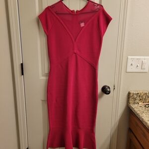 VENUS Pink Ruffled Bodycon Midi Dress